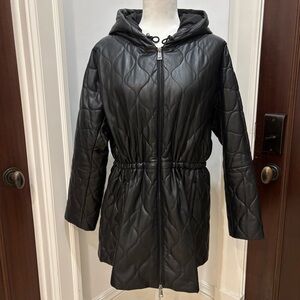 Black 100% Real quilted Leather Mid thigh Coat by SIMORRA of Spain Great Conditi